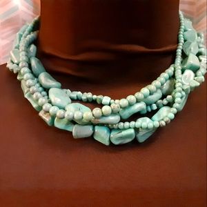 Turquoise impression multi-layer necklace